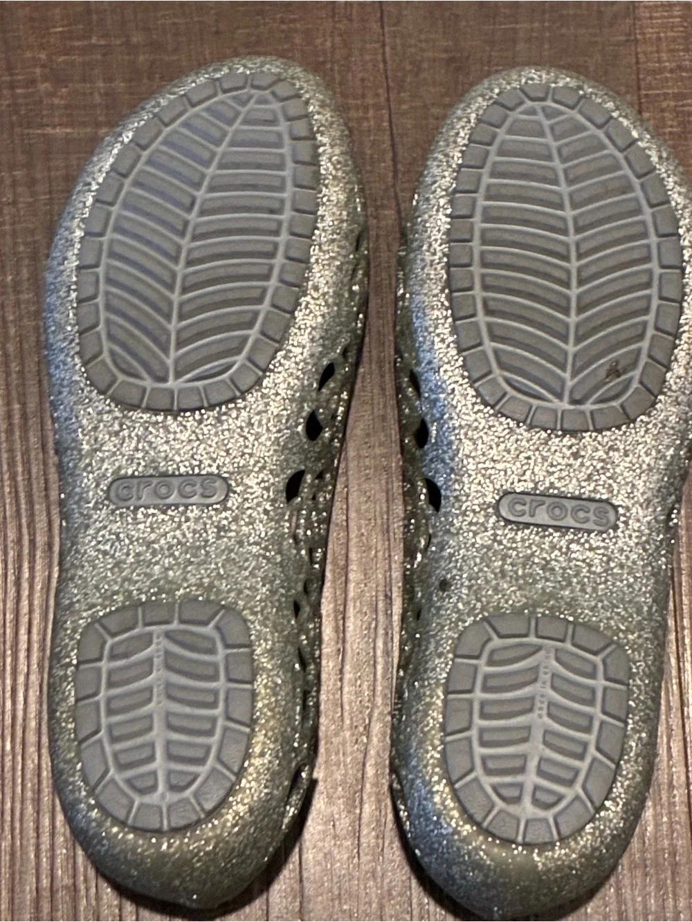 CROCS Girls Silver Glitter Peep-Toe Flats